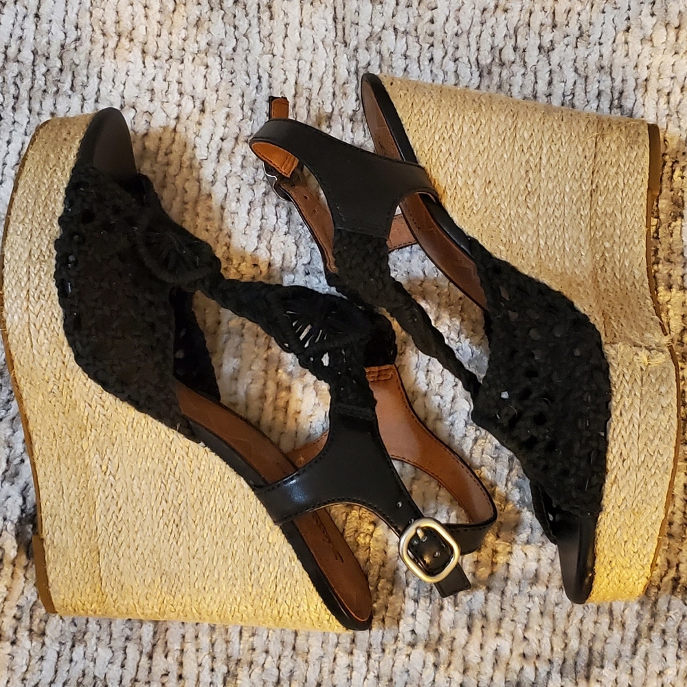 Lucky Brand Rilo Black Macrame Espadrille Wedge Sandal - Picture 8 of 11